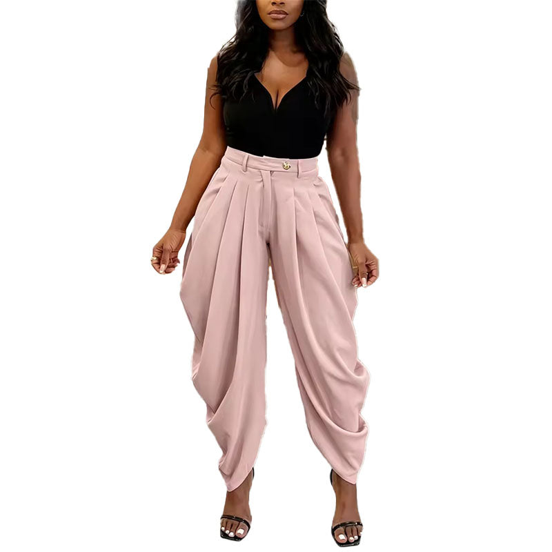 Pantalón Wide-Leg Plisado Tiro Alto Elegante