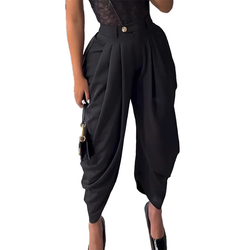 Pantalón Wide-Leg Plisado Tiro Alto Elegante
