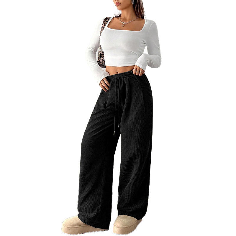 Pantalón Wide-Leg de Pana con Cordón