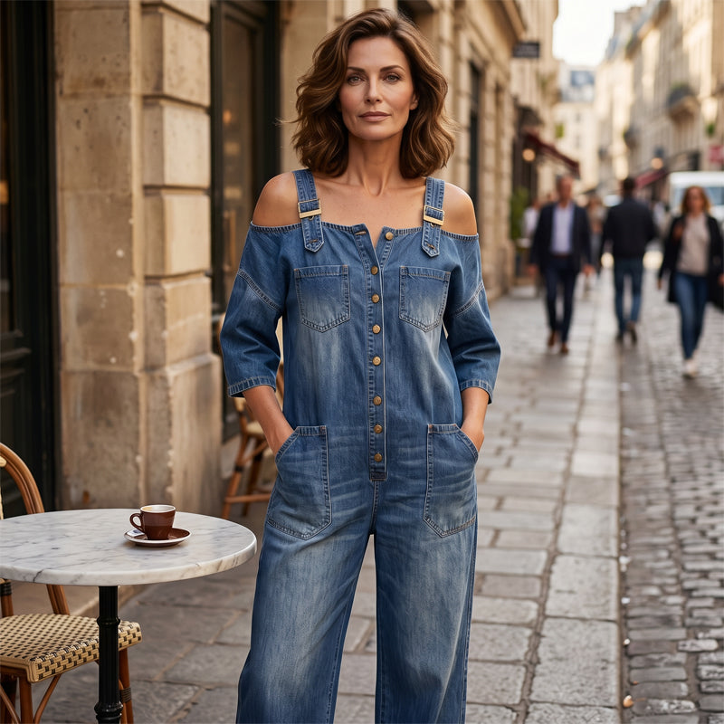 Loose Fit Wide-Leg Overall Jumpsuit with Pockets