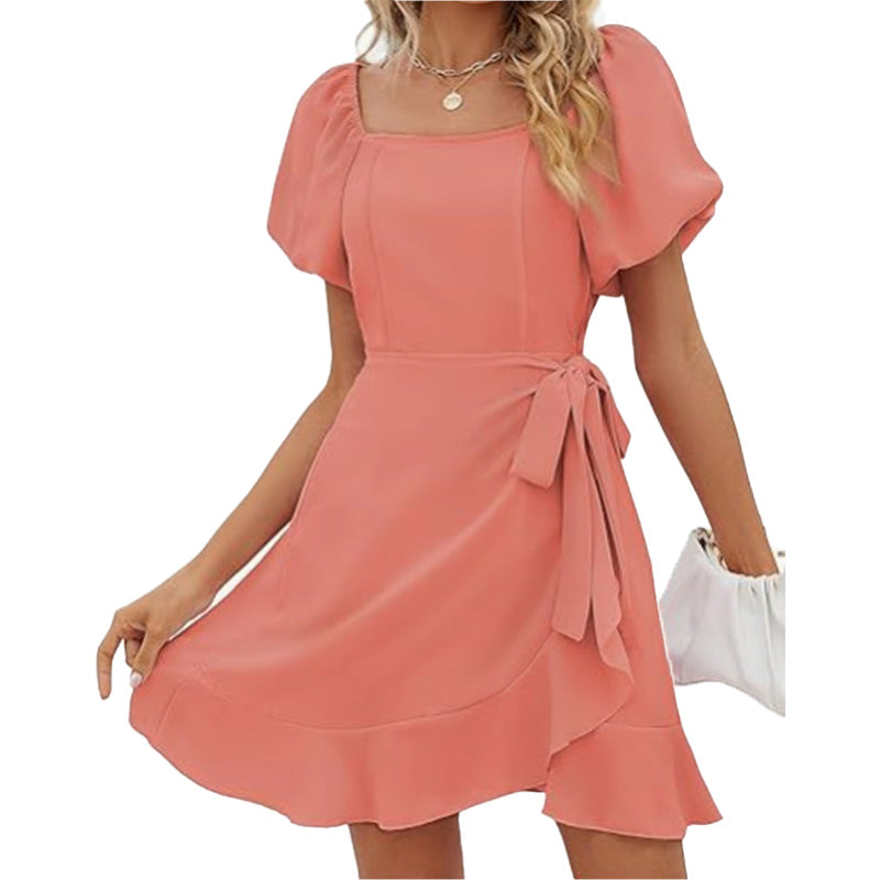 Vestido Mini con Escote Cuadrado y Mangas Abullonadas