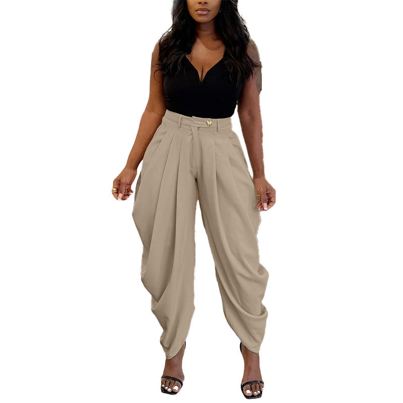 Pantalón Wide-Leg Plisado Tiro Alto Elegante