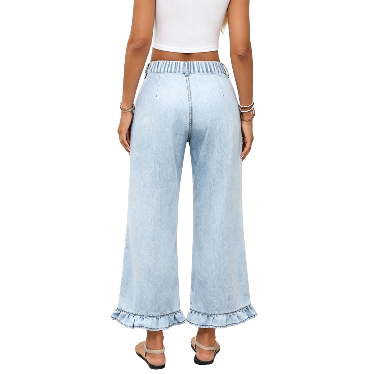 Vaqueros Wide-Leg con Volante en el Bajo