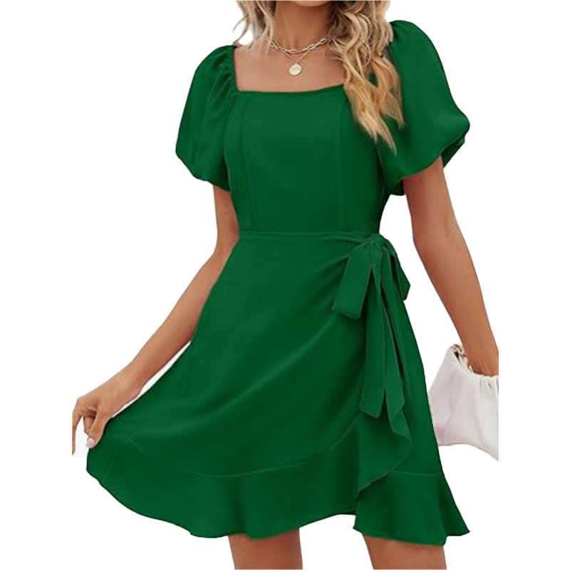 Vestido Mini con Escote Cuadrado y Mangas Abullonadas