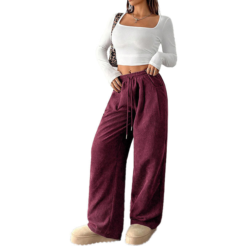 Pantalón Wide-Leg de Pana con Cordón