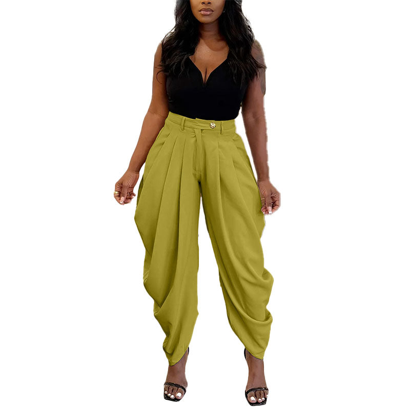 Pantalón Wide-Leg Plisado Tiro Alto Elegante