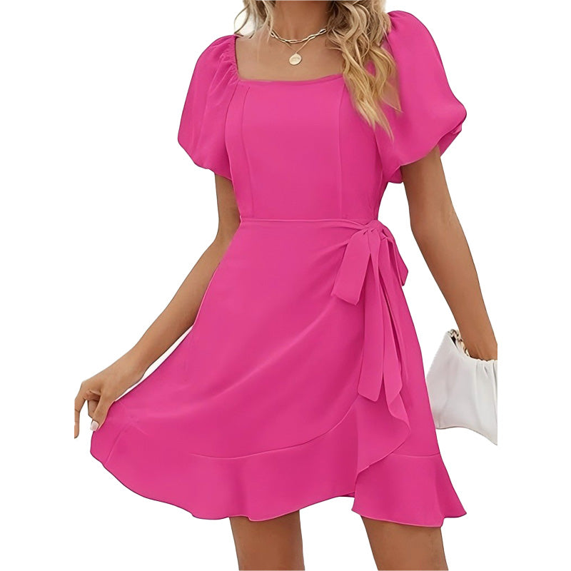 Vestido Mini con Escote Cuadrado y Mangas Abullonadas
