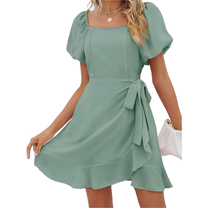 Vestido Mini con Escote Cuadrado y Mangas Abullonadas