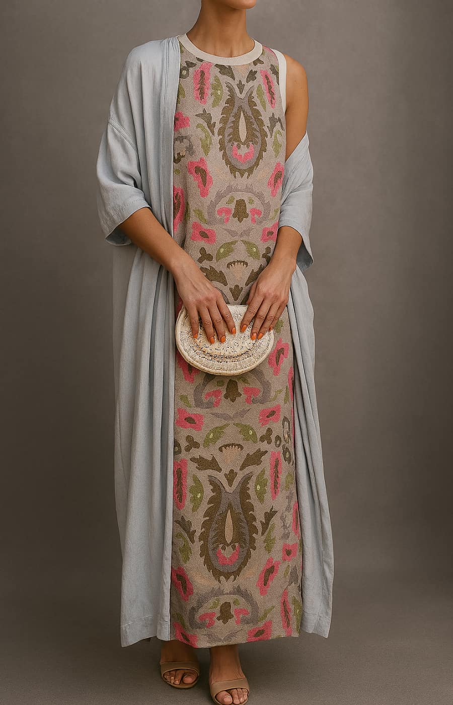 Élina | Conjunto Vestido Largo Estampado con Rebeca a Juego