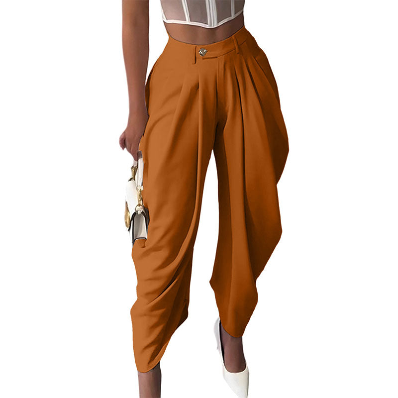 Pantalón Wide-Leg Plisado Tiro Alto Elegante