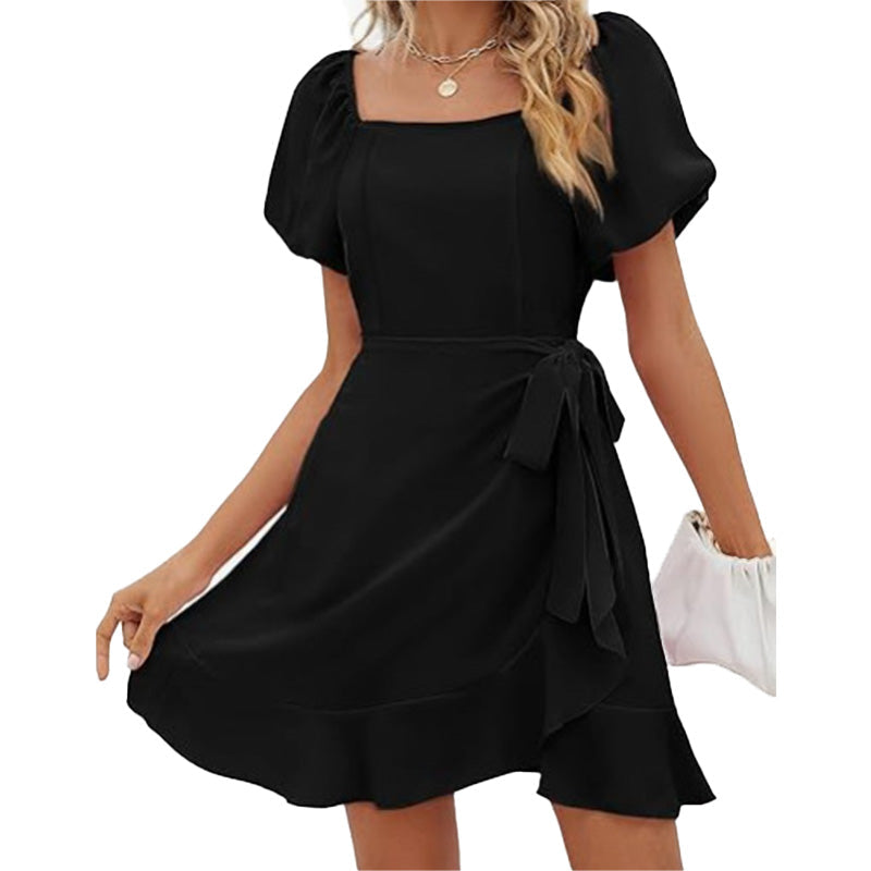 Vestido Mini con Escote Cuadrado y Mangas Abullonadas