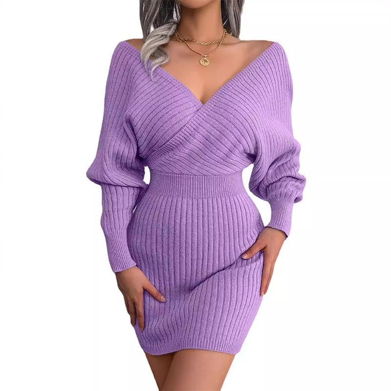 Vestido Corto de Punto Hombros Descubiertos