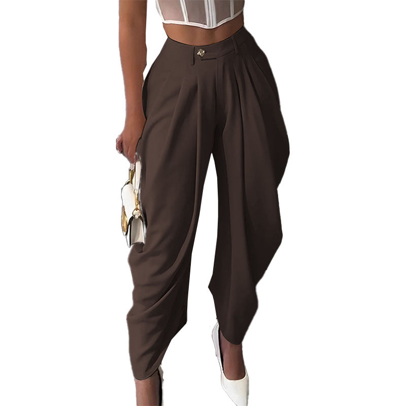 Pantalón Wide-Leg Plisado Tiro Alto Elegante