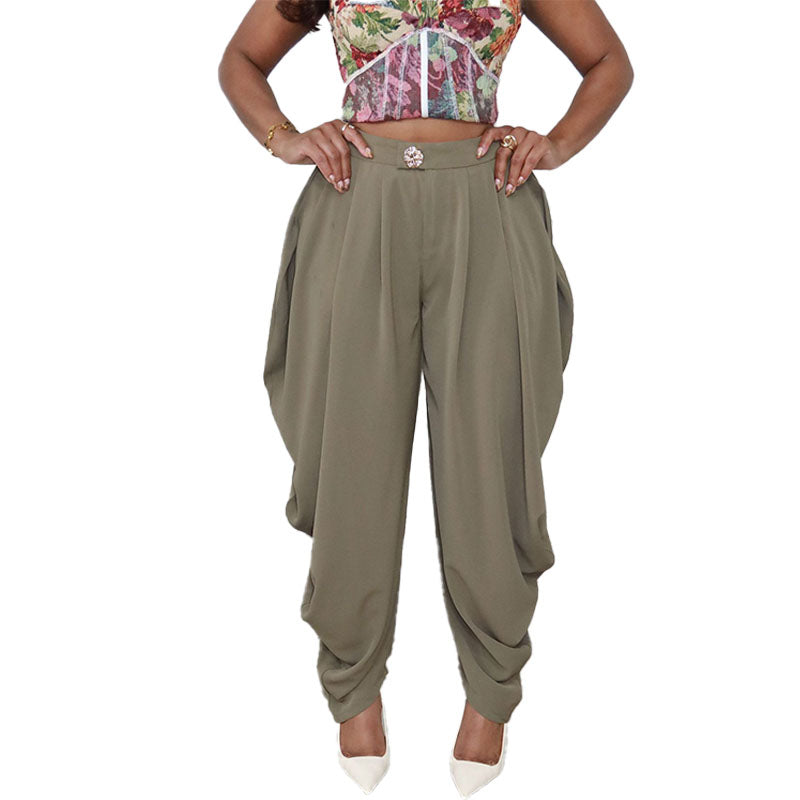 Pantalón Wide-Leg Plisado Tiro Alto Elegante