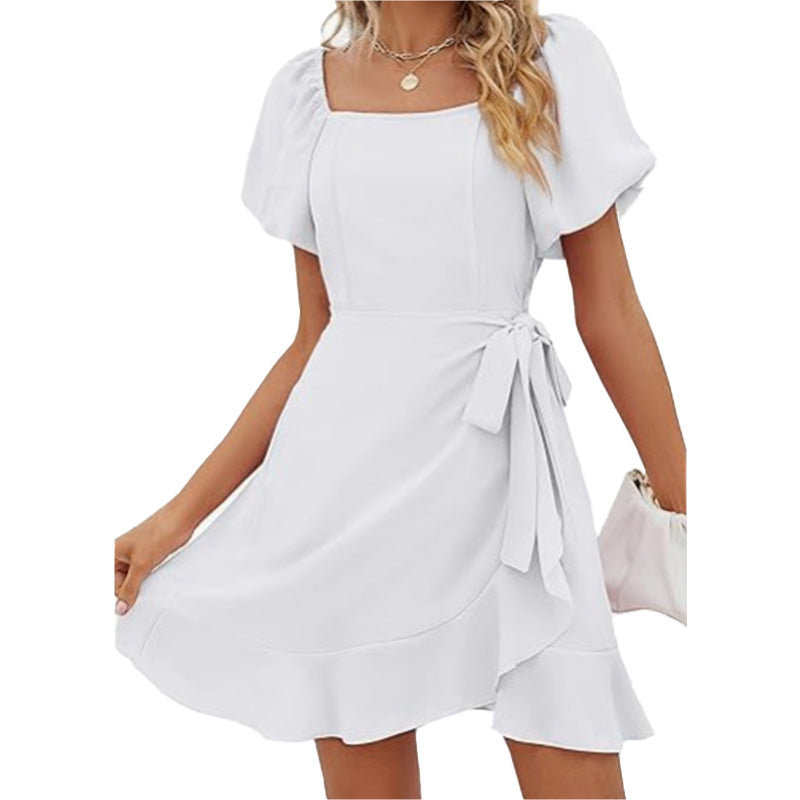 Vestido Mini con Escote Cuadrado y Mangas Abullonadas