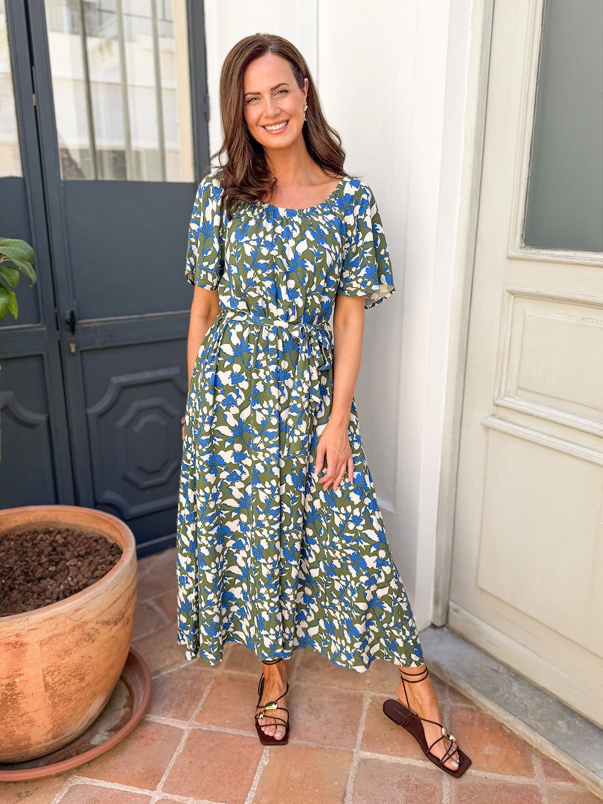 Dia Scoop Neck Dress - Green Floral