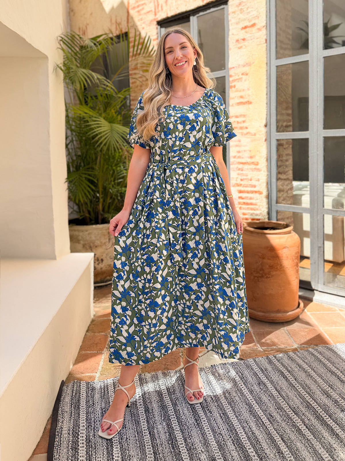 Dia Scoop Neck Dress - Green Floral