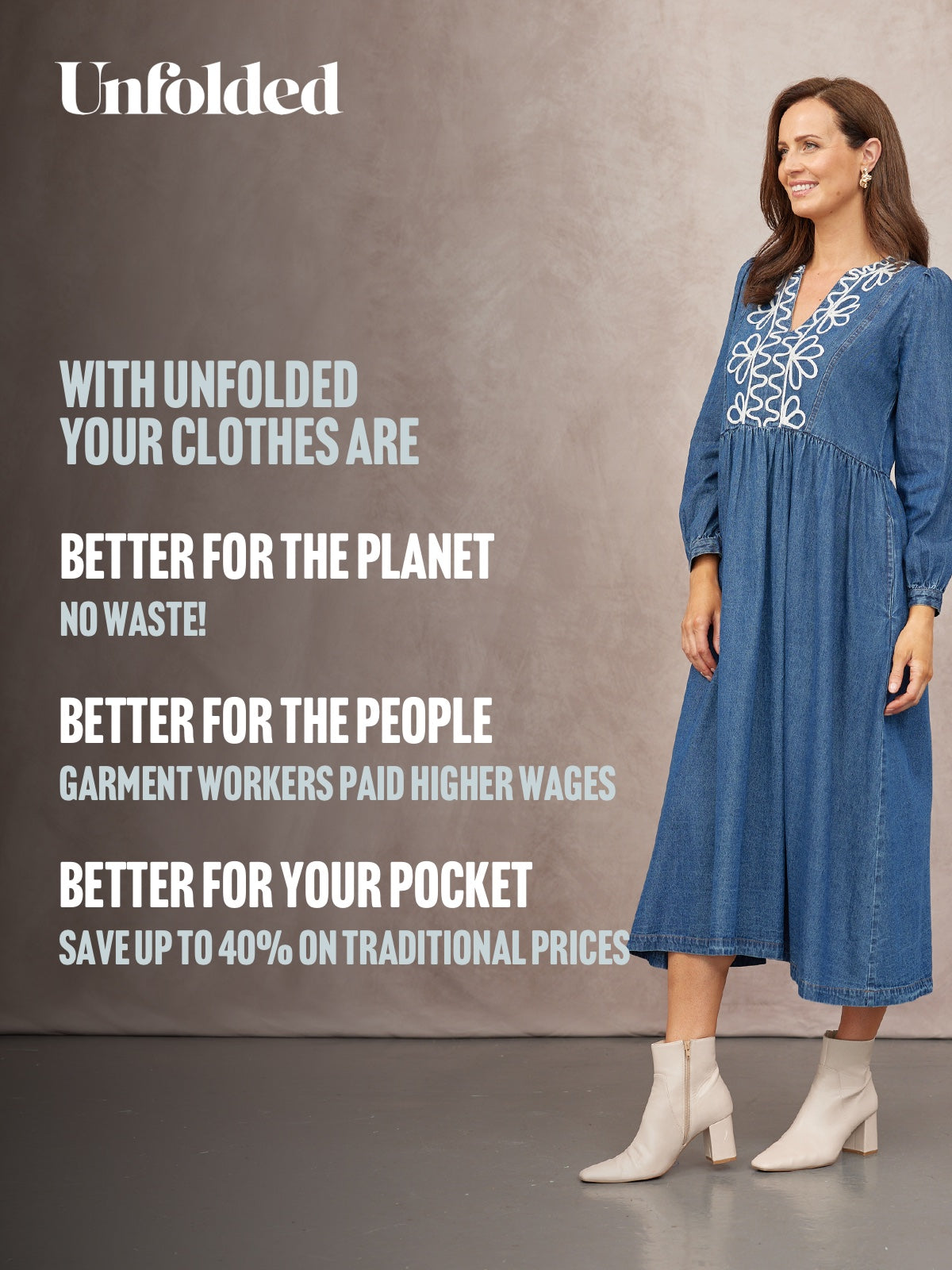 Gina Floral Decor Detail Denim Dress - Blue