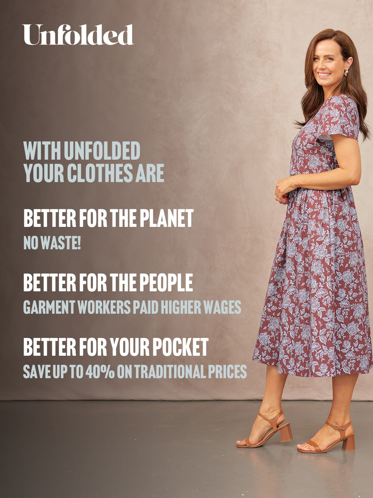 Leah Angel Sleeve Dress - Brown & Blue Floral Print