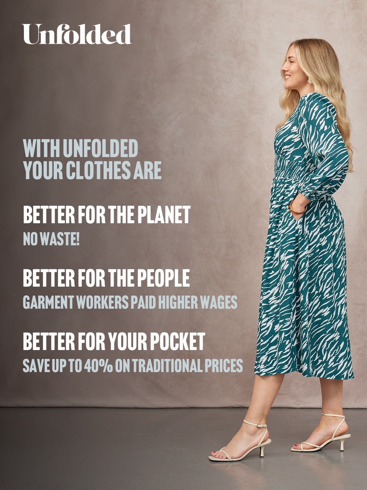 Maddie V-Neck Long Sleeve Dress - Abstract Animal Green & Ecru Print