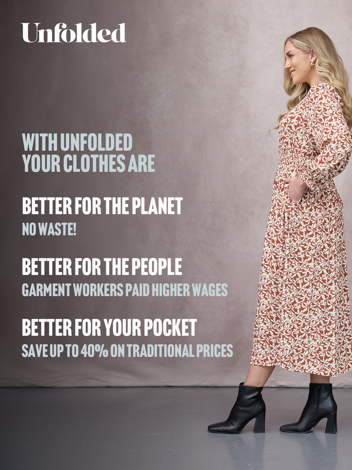 Vera Midi Dress - Terracotta & Ecru Floral Print