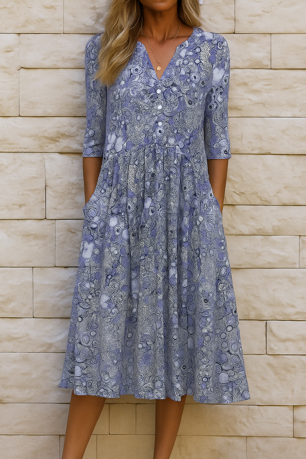 Élise | Vestido Midi Estampado con Escote en V