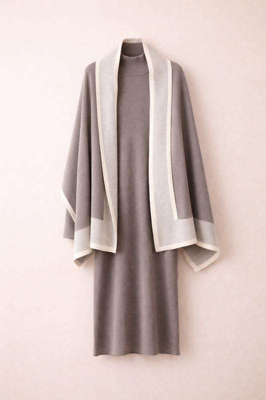 Vestido de Malha com Echarpe Cinzento