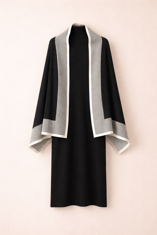 Vestido de Malha com Echarpe  Preto