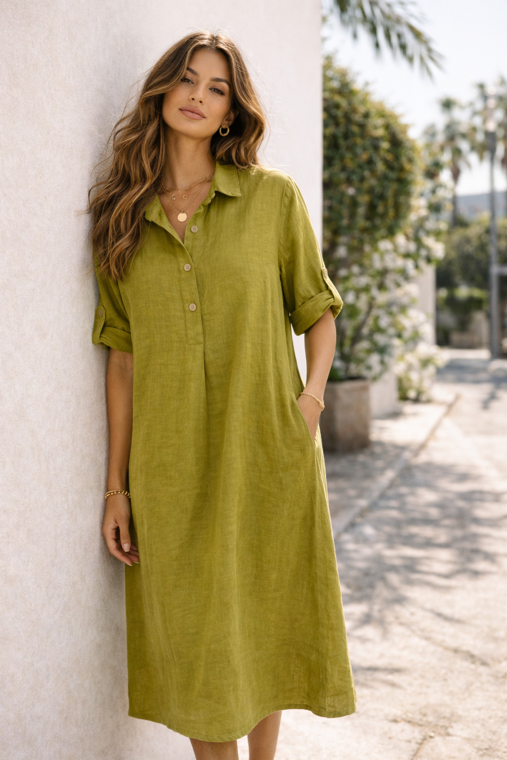 Bianca linen dress pistachio