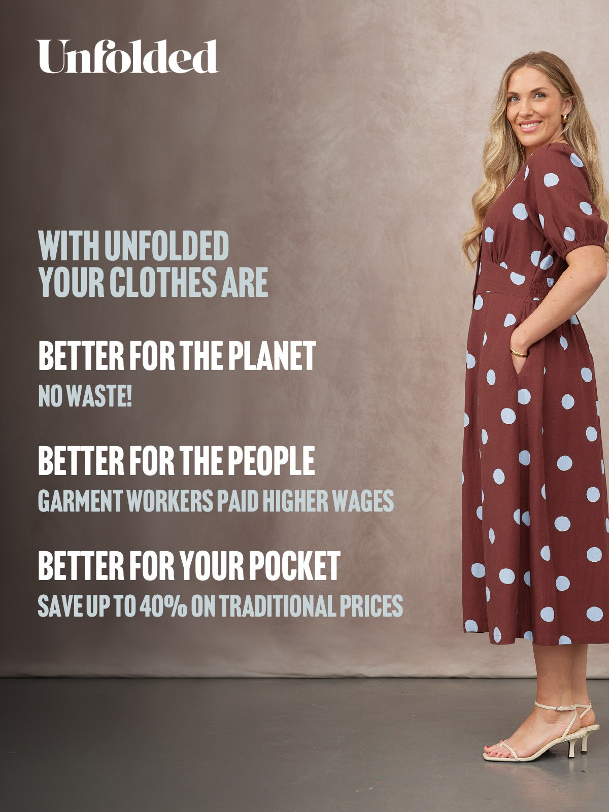 Rodica Puff Sleeve Dress - Brown & Blue Polka Dot