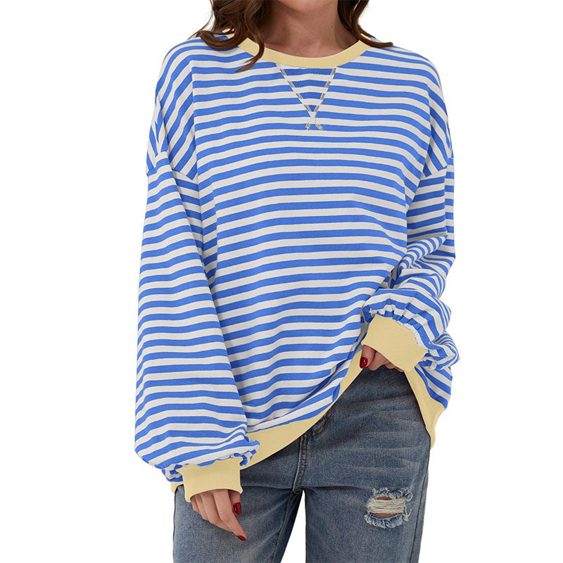 Jersey de Punto Rayas Cuello Redondo Relajado