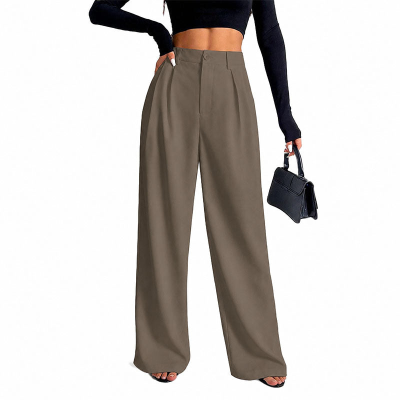 Pantalón Wide-Leg Plisado de Tiro Alto