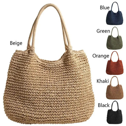 Sac Cabas en Paille | Grand Sac à Épaule Vintage