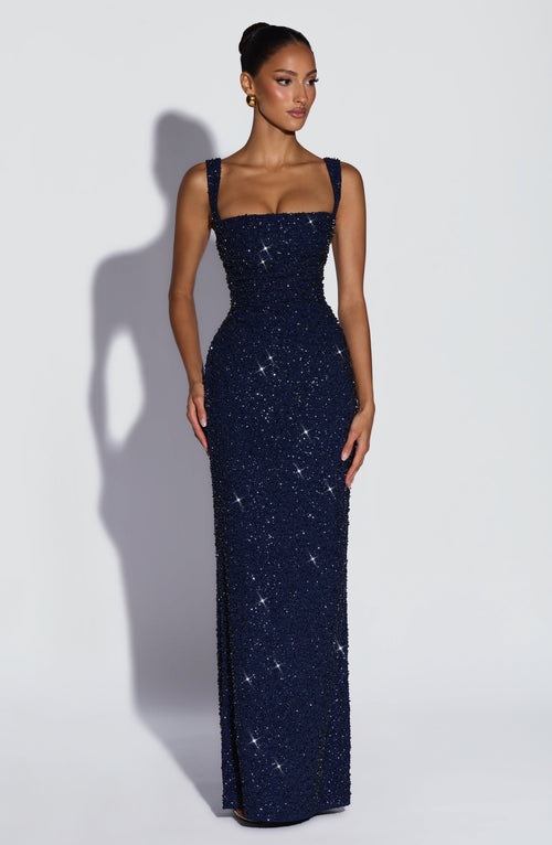 Calanthe Maxi Dress - Navy Sparkle | Elvara House