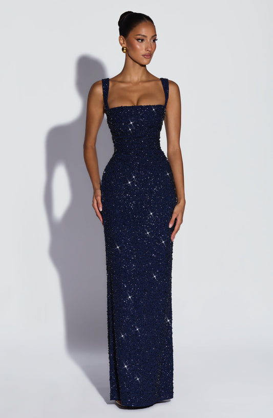 Calanthe Maxi Dress - Navy Sparkle | Elvara House