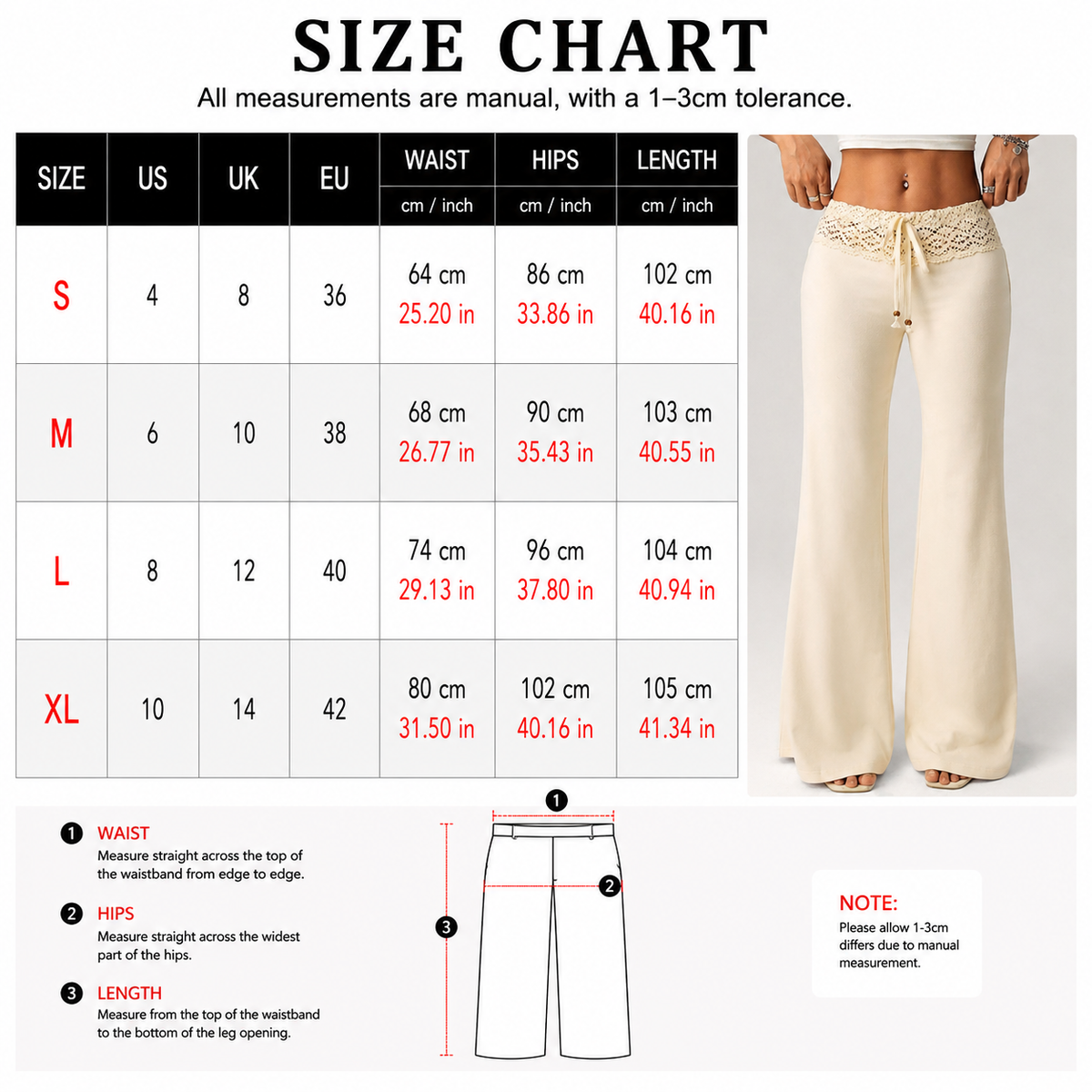 Pantalón Flare Cintura con Encaje