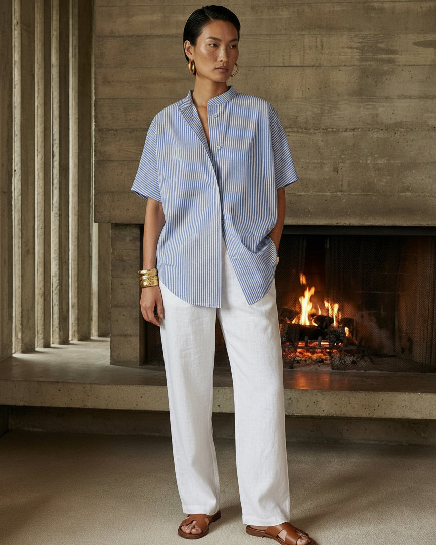 Lena Shirt Blue and White Stripe