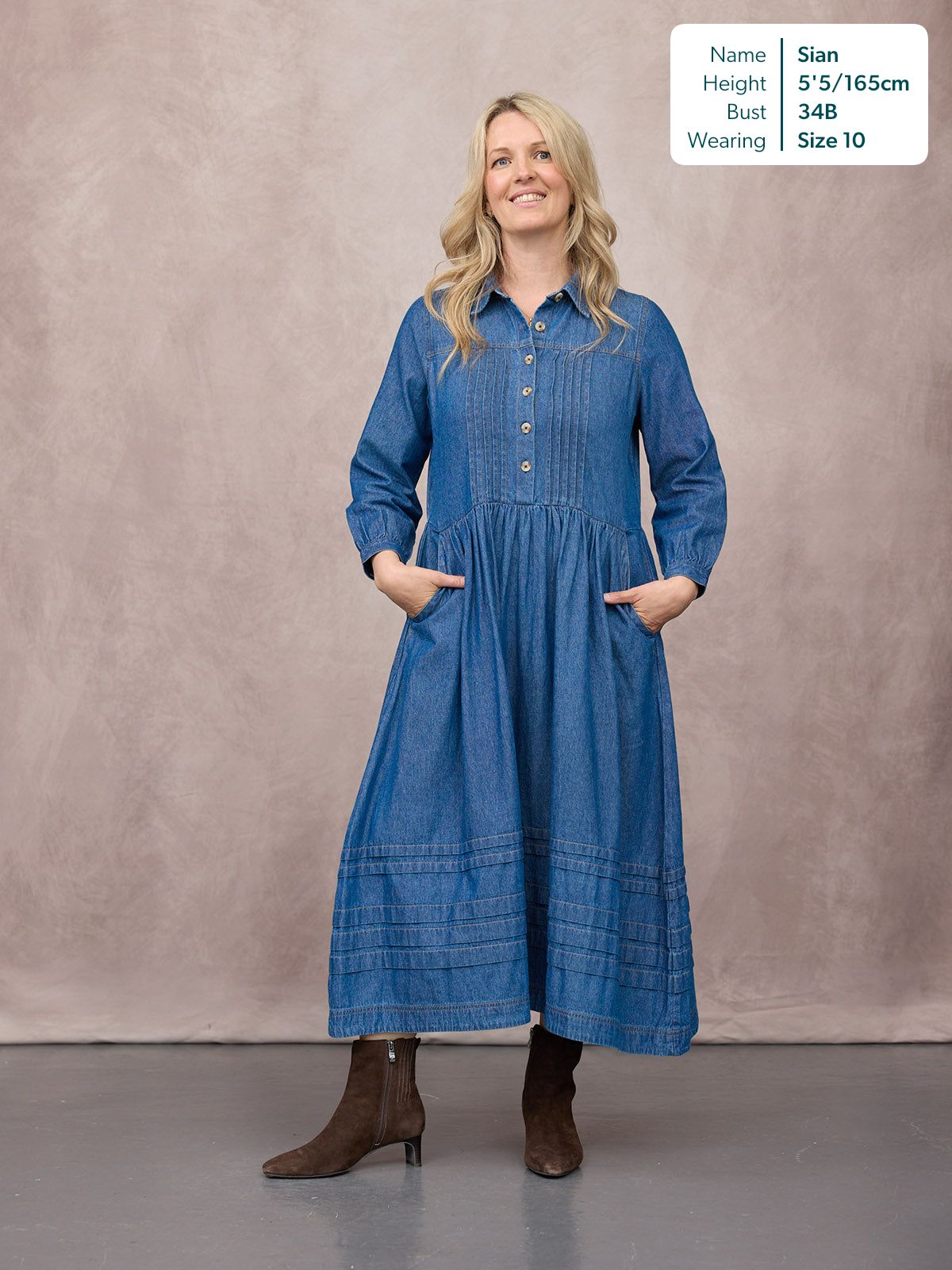 Lara Tuck Detail Denim Dress - Blue