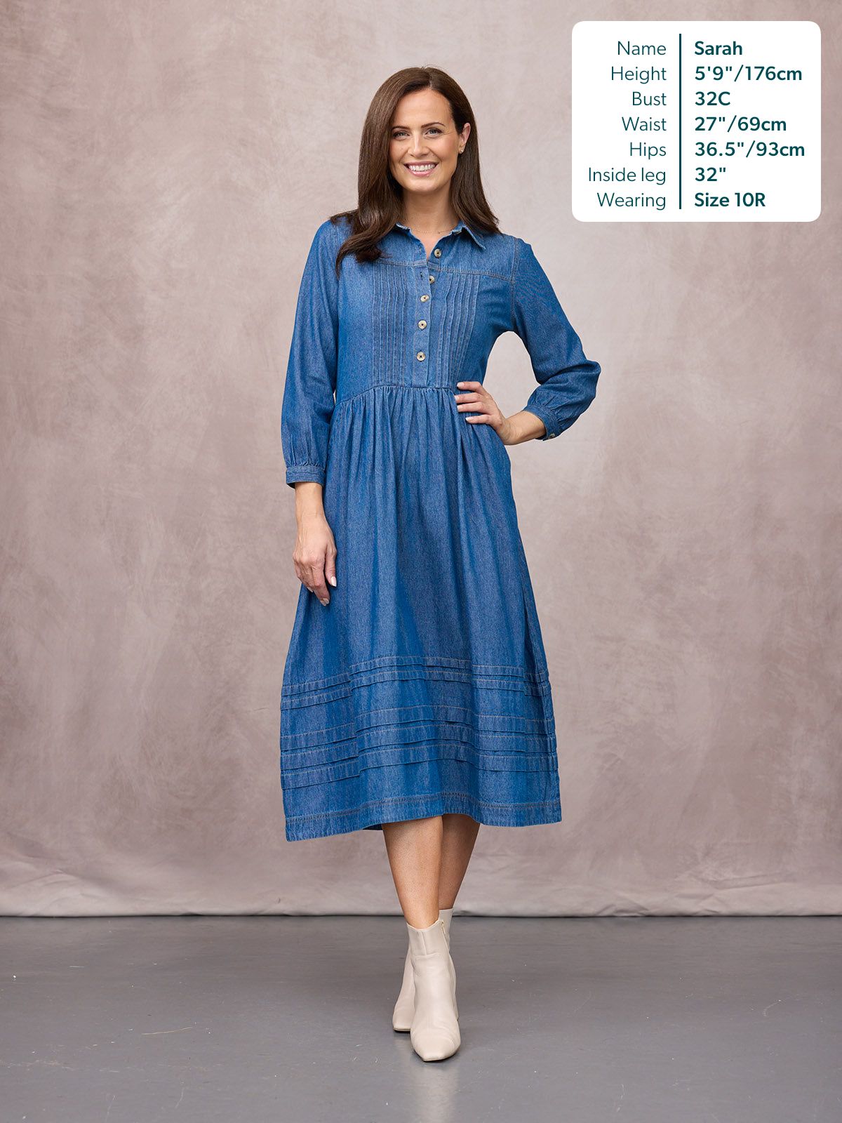 Lara Tuck Detail Denim Dress - Blue