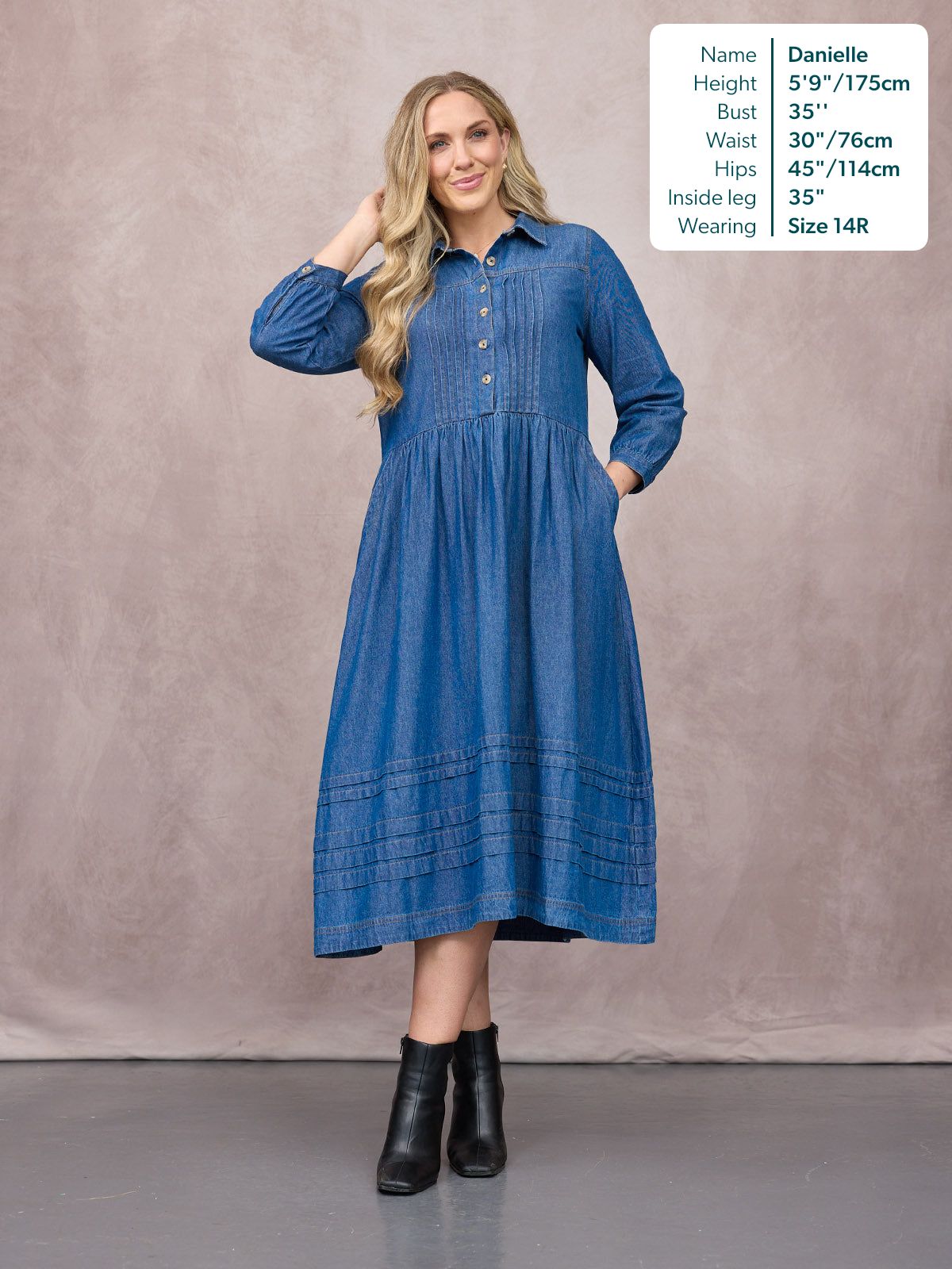 Lara Tuck Detail Denim Dress - Blue