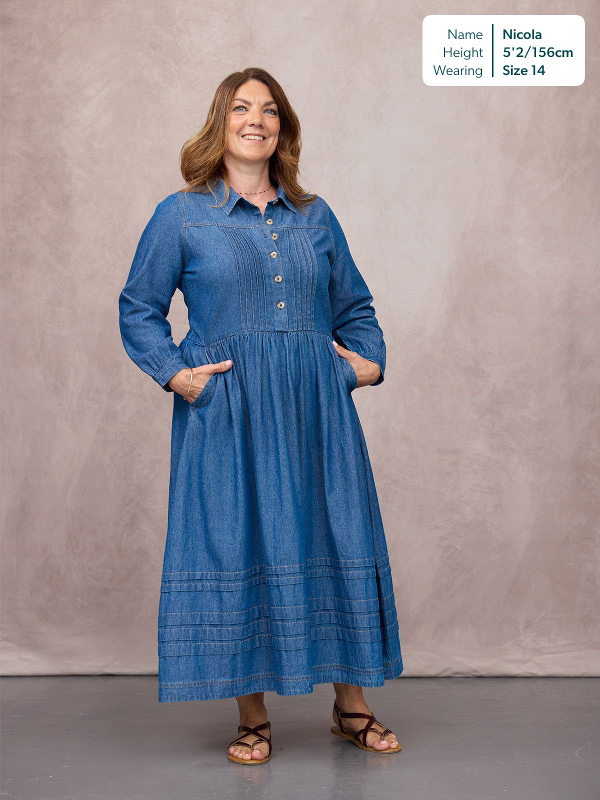 Lara Tuck Detail Denim Dress - Blue