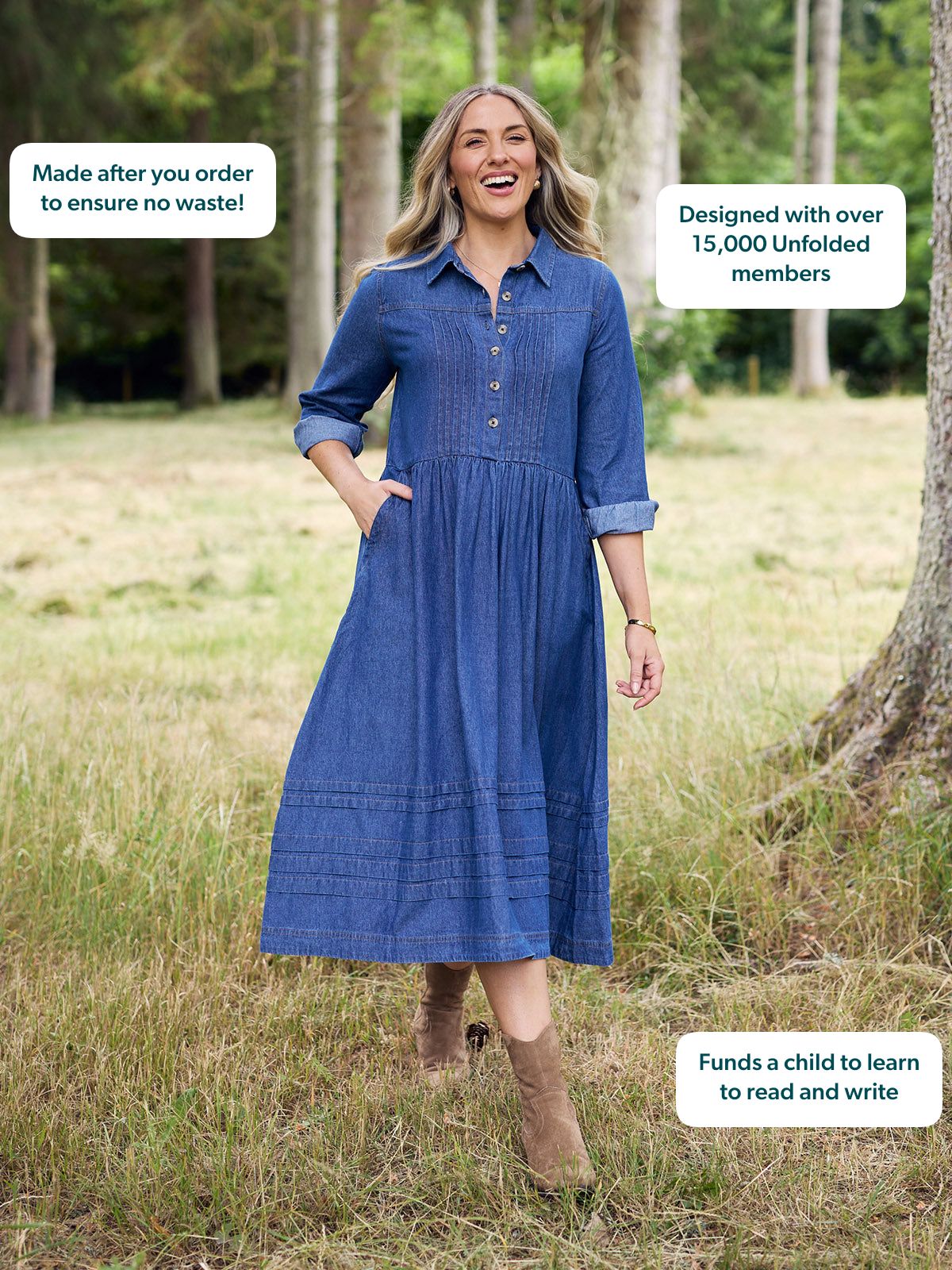 Lara Tuck Detail Denim Dress - Blue
