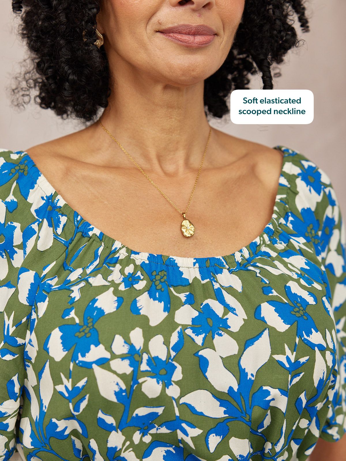 Dia Scoop Neck Dress - Green Floral