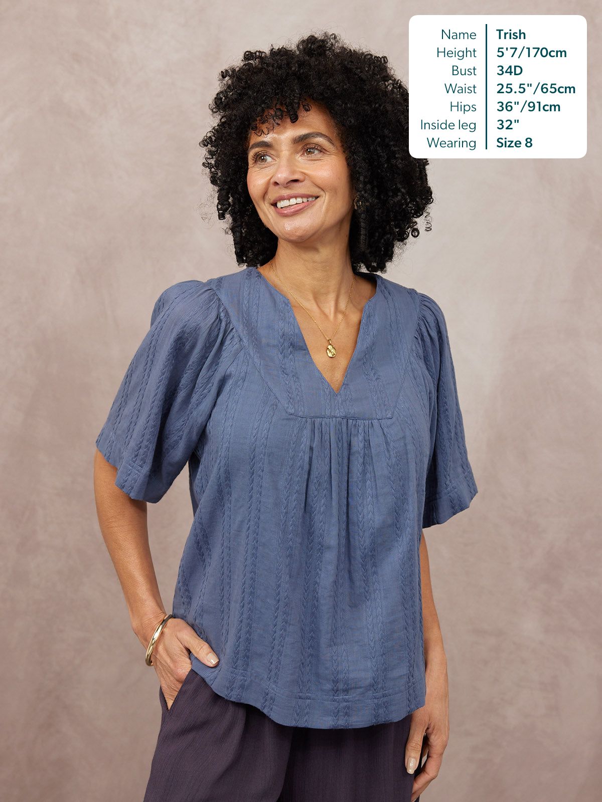 Edith Textured Relaxed Top - Blue