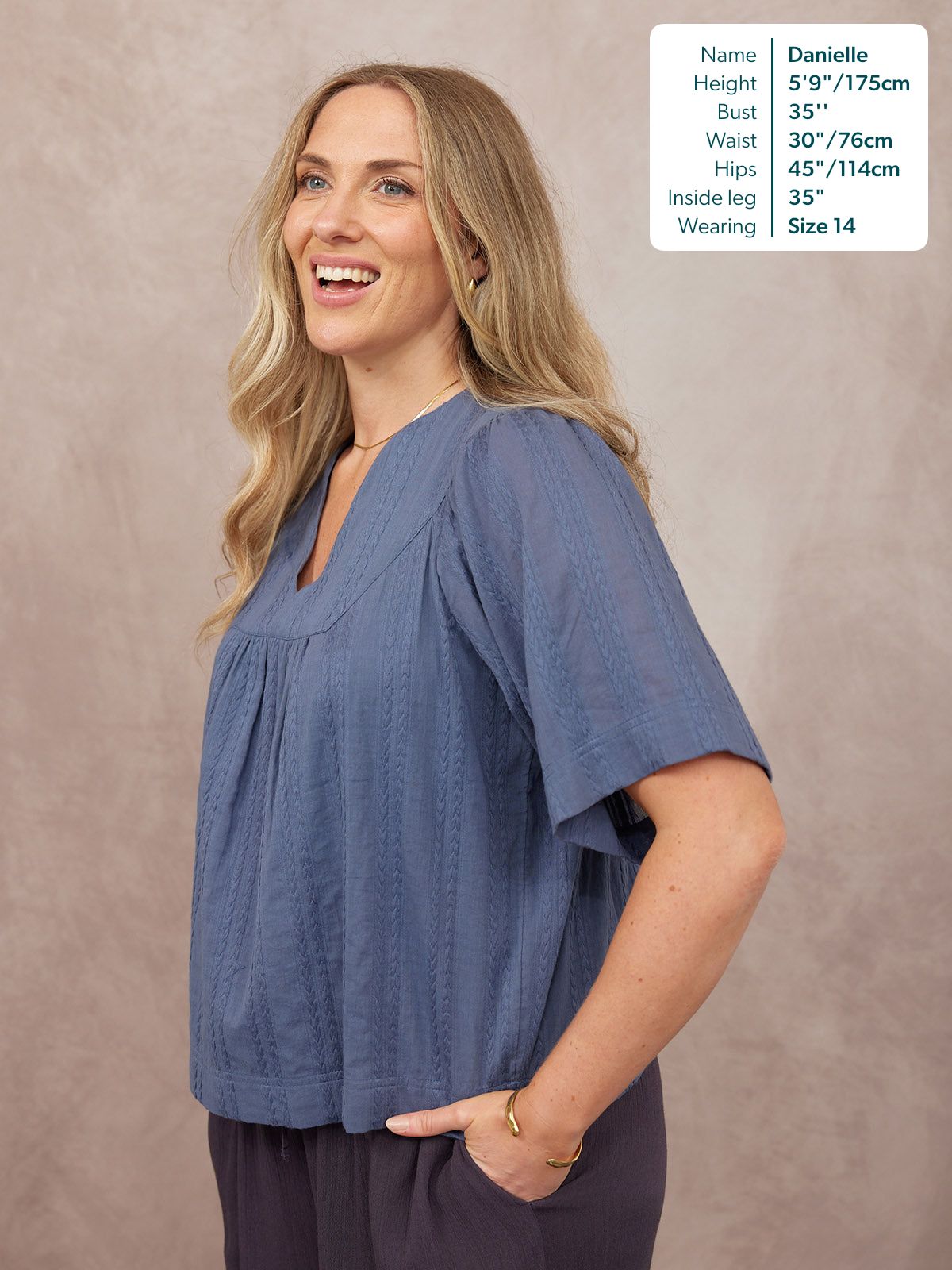 Edith Textured Relaxed Top - Blue