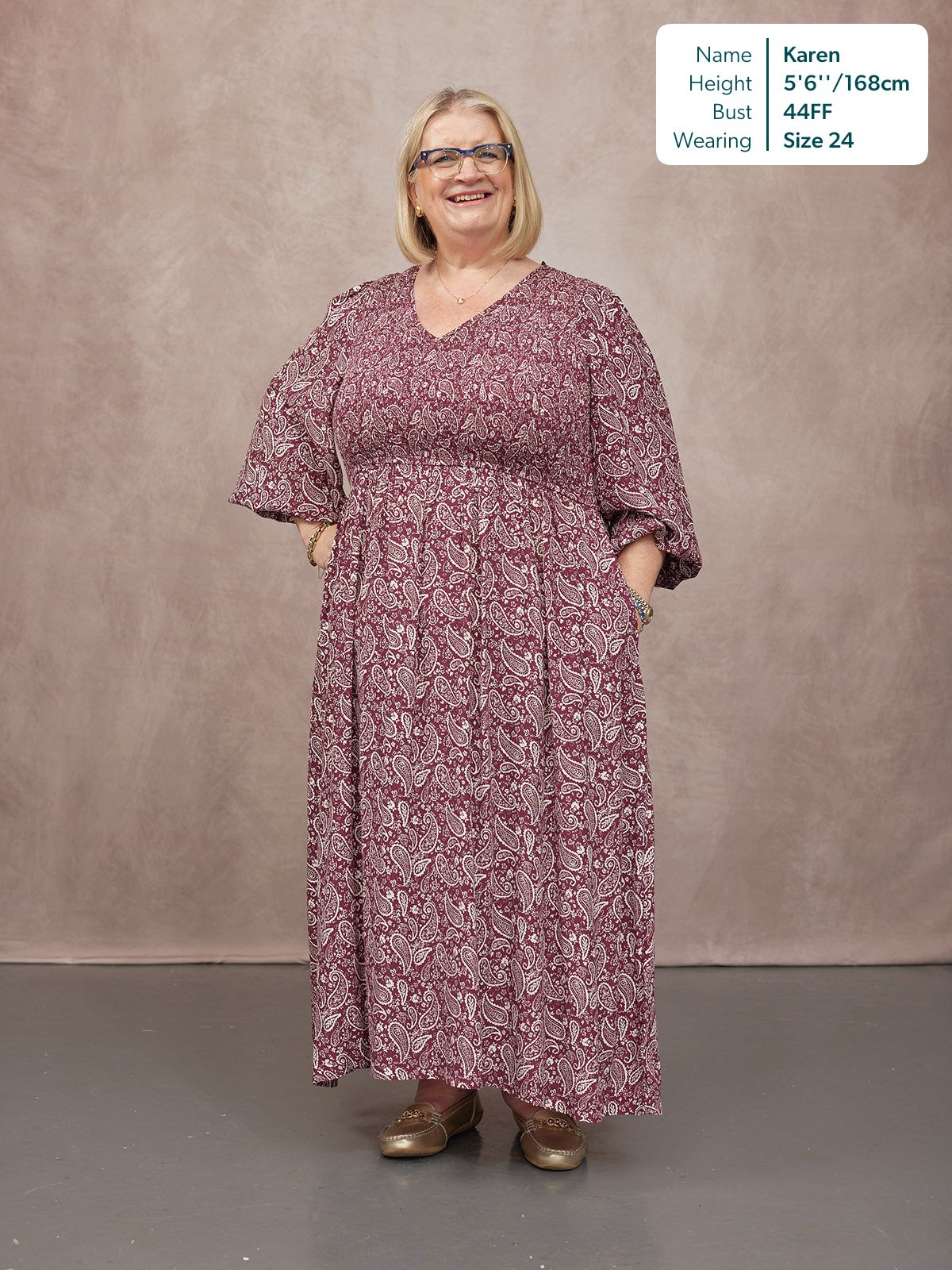 Gillian Shirred Bodice Dress - Maroon Paisley Print