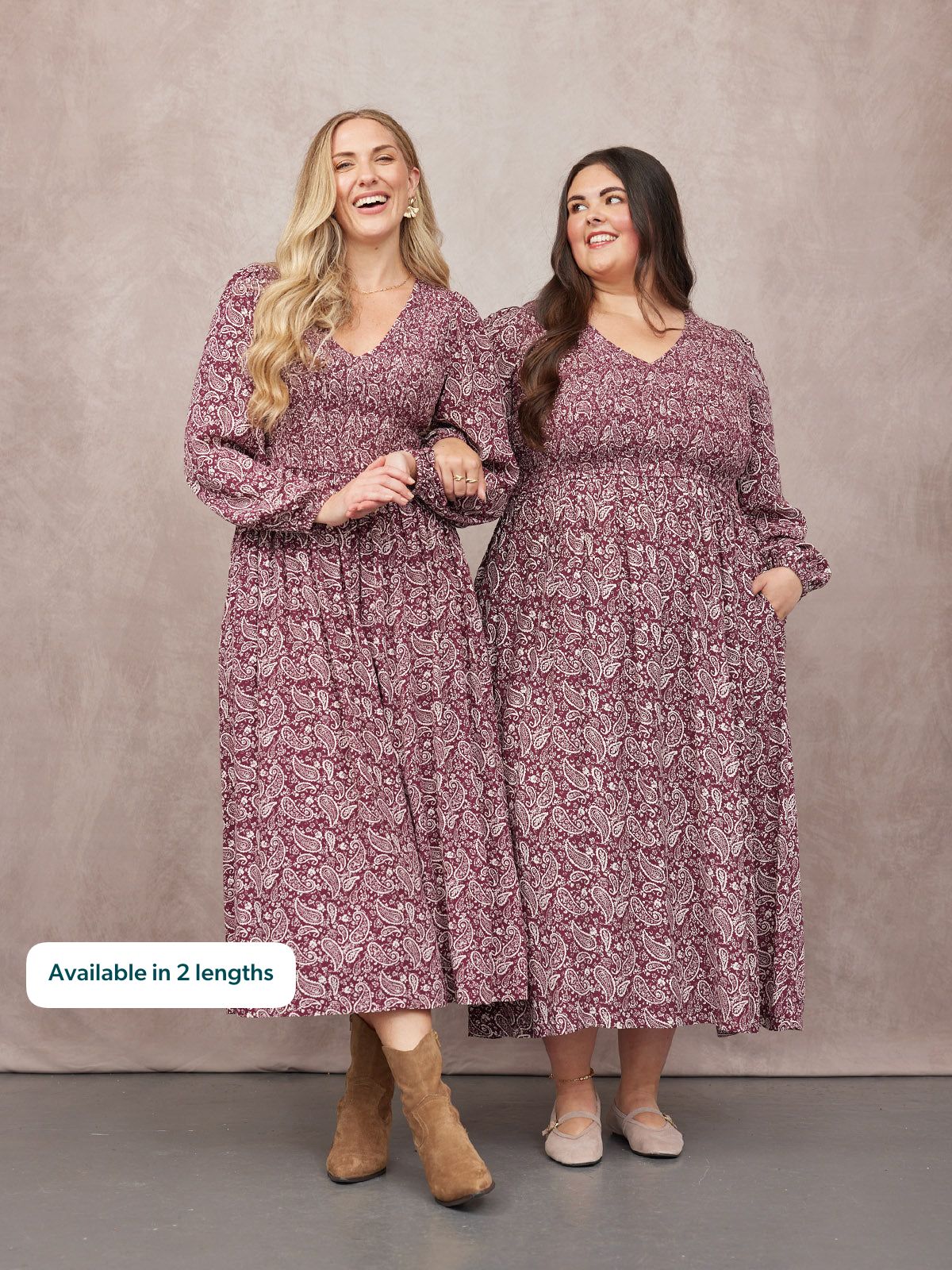 Gillian Shirred Bodice Dress - Maroon Paisley Print