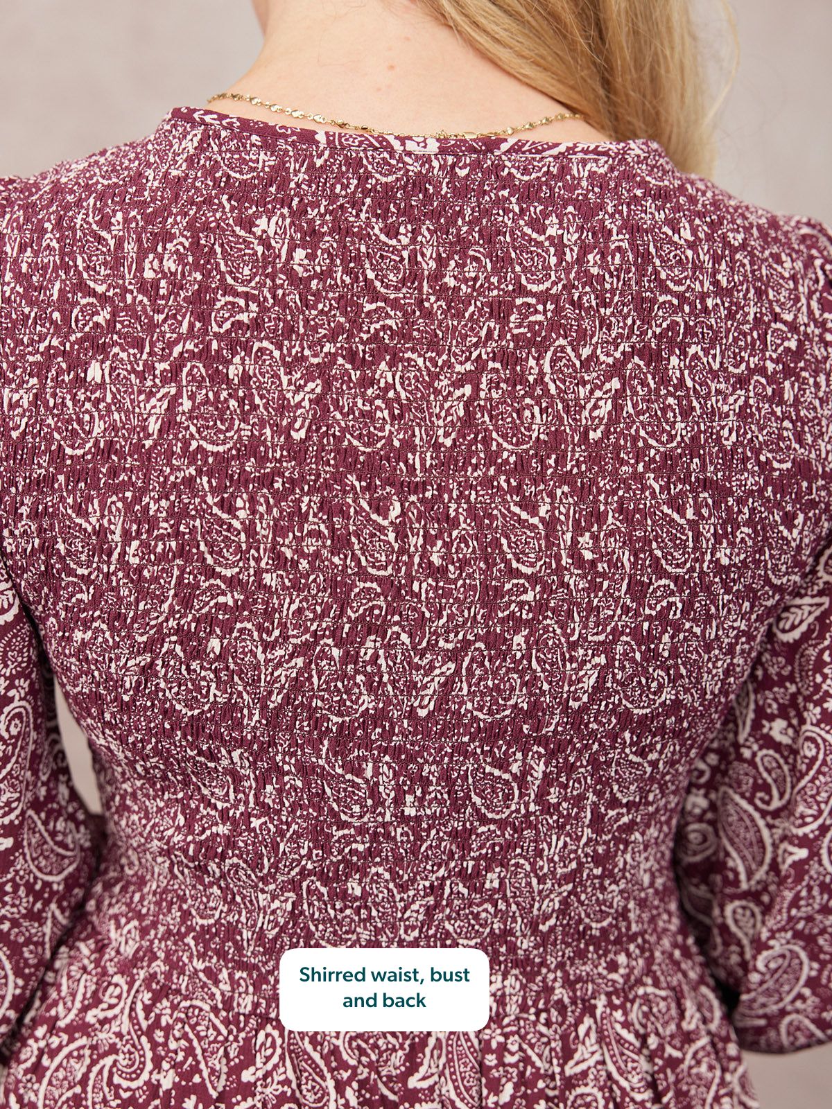 Gillian Shirred Bodice Dress - Maroon Paisley Print