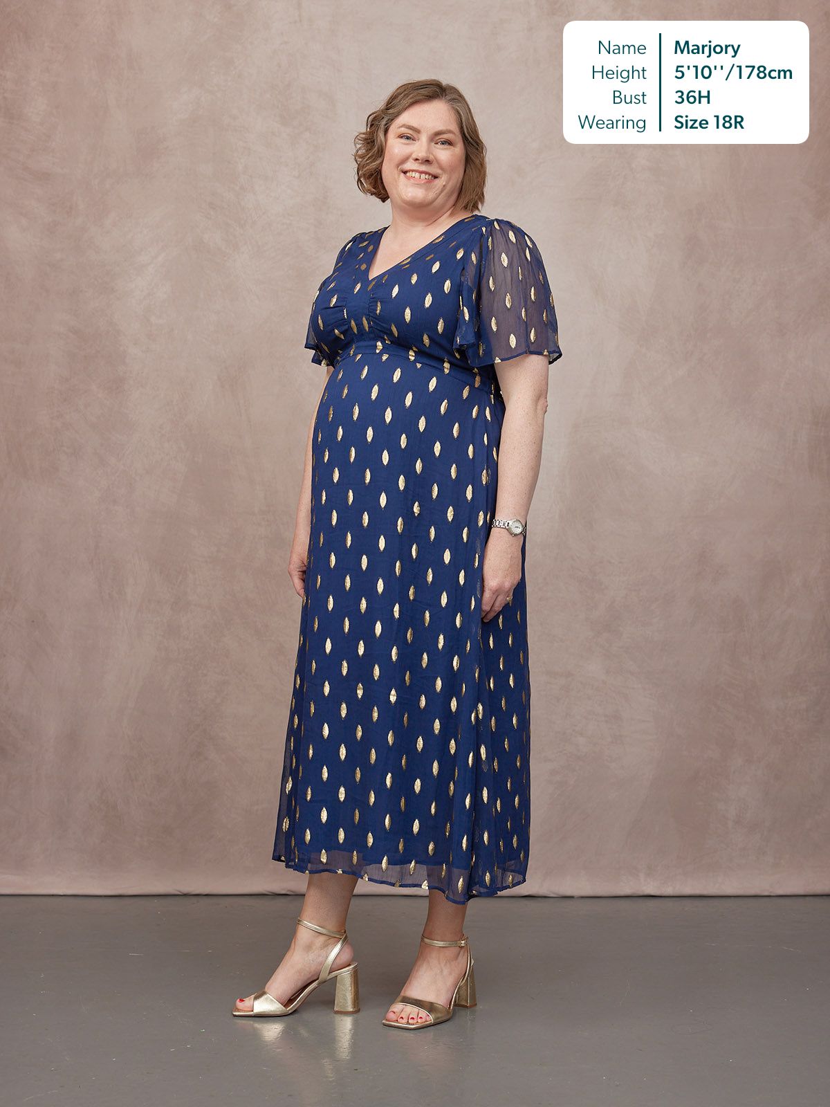Helena Angel Sleeve Lurex Dress - Navy & Gold