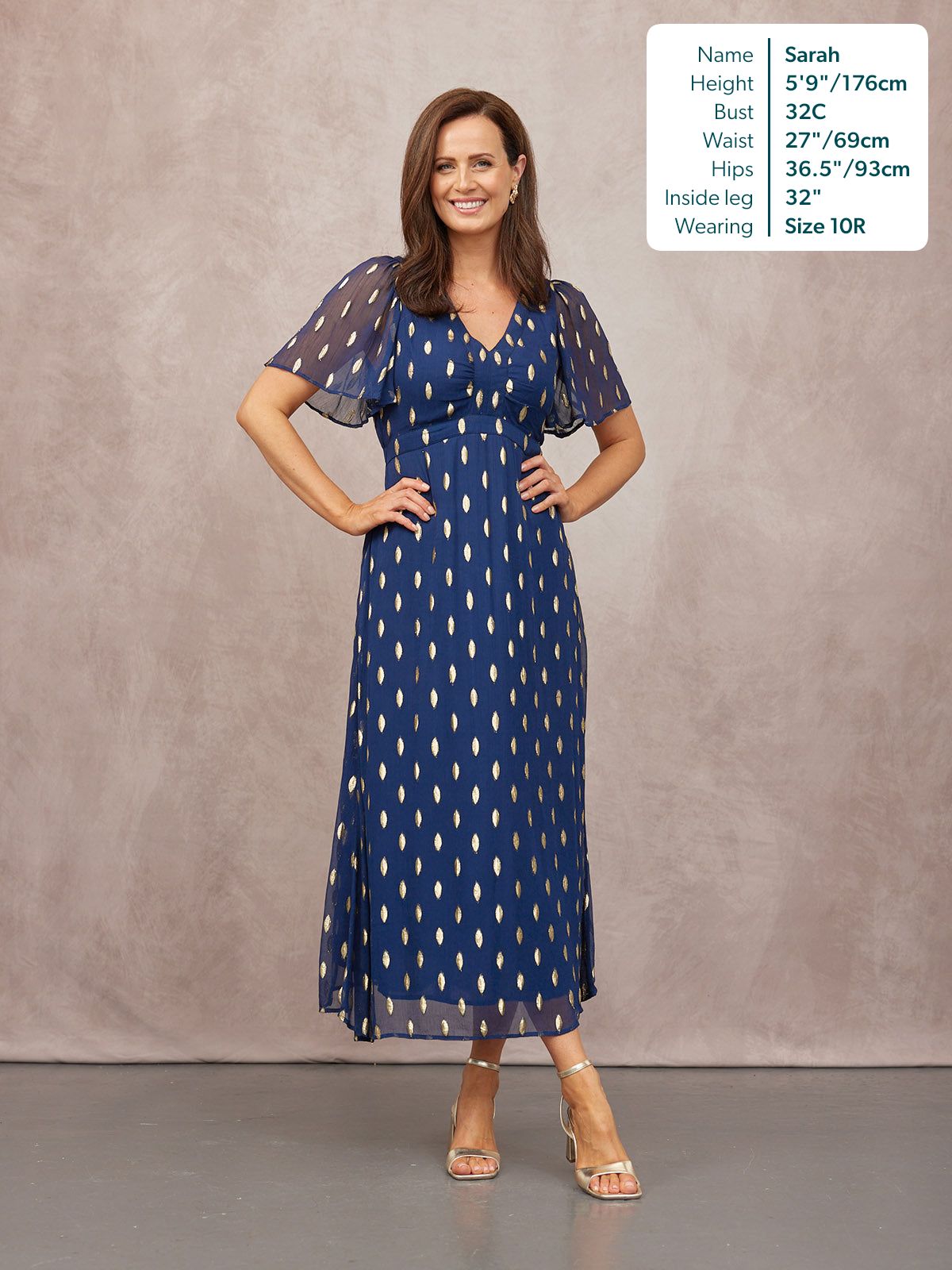 Helena Angel Sleeve Lurex Dress - Navy & Gold